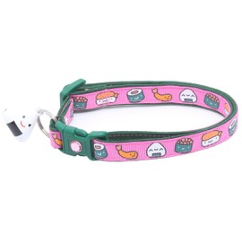 Sushi Cat Collar with Onigiri Bell | Adjustable Large Size or Kitten Collar | Safety Breakaway Collarr (Large(10lbs & Up), Pink)