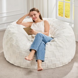 Hobestluk Bean Bag Chairs Beanbag Chair with Filler Adult Bean Bags with Fluffy Cover, Giant Bean Bag Chairs for Adults for Living Room, Bedroom (White, 4FT - 44” x 44” x 24”)