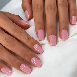 Uñas postizas de gel suave, cortas, cuadradas, de cobertura total, acrílicas brillantes, con pegamento, reutilizables, fáciles de aplicar, 30 unidades