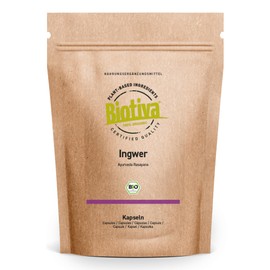 Ginger Organic Capsules, Pack of 180, 400 mg per Capsule, Zingiber Officinale, Guaranteed without Additives, 100% Vegan, Bottled and Controlled in Germany Biotiva