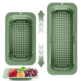 EZMART ""Collapsible Kitchen Sink Rack: Multi-Functional Reusable plastic basket by it Vegetables and fruits wash, drain and dried other dishes. Essential kitchen helper (Green), L36*W20*H6cm