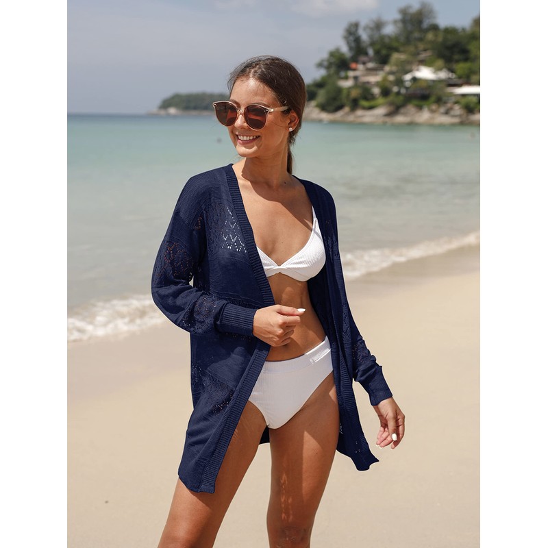 GRECERELLE Women's Casual Lightweight Cardigan Long Sleeve Open Front Crochet