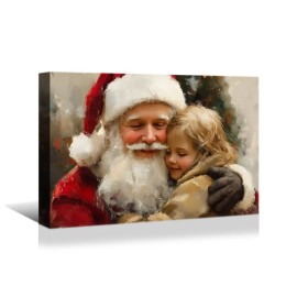 Santa Claus and Child Hug Canvas Art: Heartwarming Christmas Canvas Wall Decor for Living Room Bed Room Restaurant 1.5in Thickcolor: As shown, size: 30*20 inch