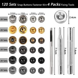 Snap Fastener Kit, 120 Sets Snap Buttons and 4 Pcs Snap Button Kit Fixing Tools, Snaps Button Press Studs Kit for Clothing, Sewing, Jeans, Leather, Canvas, Craft, DIY (6 Colors)