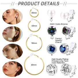 SAILIMUE 16 Pairs Clip On Earrings For Women 14K Gold Plated Chunky Clip On Hoop Earrings No Piercing Fake Earrings Set