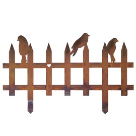 Decorative Fence with Patina Birds – Perfect for Balcony Boxes – Detailed with Laser Cut Heart – 34 cm Length – Decorative Metal Fence Small – Patio Decoration Birds Rust