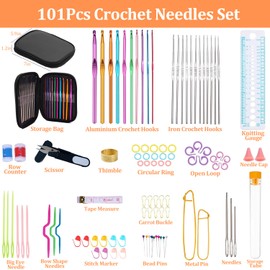 101Pcs Crochet Hooks Set HADEEONG Crochet Needles Kit with Storage Case Crochet Accessories Ergonomic Knitting Needles Blunt Needles Stitch Marker Crochet Kit for Beginners Christmas Presents(Black)
