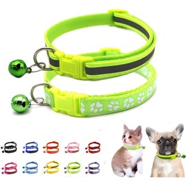 Cat Collar with Bell, 2-Pack Basic & Reflective Cat Collar with Bells for XXS Xs Small Pet Dogs Boy Tiny Kitten Girls Animal,Neck 7-12 Inch (Light Green, Neck 7-12")