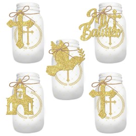 24 Pieces Mi Bautizo Tags Gold - Baptism Decorations for Boys Girls, Glitter Printing Baptism Cross Peace Church Dove Paper Gift Tags for Christening First Communion Confirmation Party Supplies