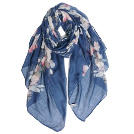 GERINLY Fashion Cotton Scarfs for Women Lightweight Flowers Print Long Hair Wrap Blue Floral Scarf Large Shawl(Denim)