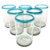 MexHandcraft Aqua Blue Rim 14 oz Drinking Glasses (set of