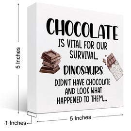 Funny Kitchen Wood Sign Decor,Chocolate is Vital for Our Survival Wood Box Block Plaque Sign for Home Kitchen Shelf Table Desk Decorations