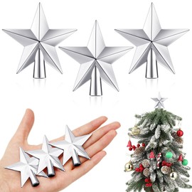 Hanaive 3 Pcs Mini Christmas Tree Topper Small Star Christmas Treetop Ornaments for Mini Tree Holiday Decorative Star for Xmas Home Decor(Silver,2.36 Inch)