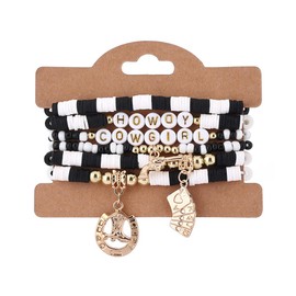 Boho Western Cowgirl Howdy Heishi Surfer Bracelet Set for Women Cowboy Enamel Hat Boot Clay Beaded Stackable Bracelets Country Concert Theme Party Jewelry Gift-Black White