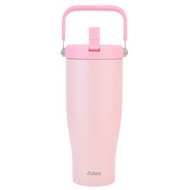 Zukro 40 oz Tumbler with Straw and Lid, Stainless Steel Tumblers with Top Handle and Flip Straw, Leakproof Vacuum Insulated Water Bottle, Fit in Cup Holder, Keep Cold 24 Hours, Dishwasher Safe, Pink