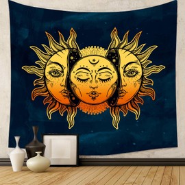 SteadyINK® – Sun and Moon Tapestry – 200x150CM Boho Celestial Wall Hanging with Mystical Astrology Faces – Aesthetic Decor for Bedroom, Living Room, Meditation