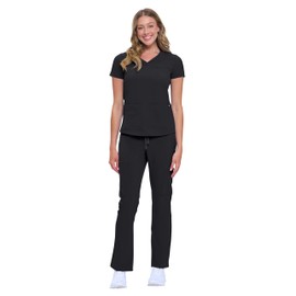 Natural Uniforms Womens 11 Pocket Cool Stretch Cargo Scrub Set (Black, Large)