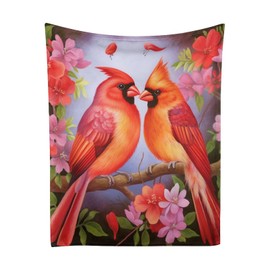 Joyidec Lovely Cardinal Red Flower Fleece Throw Blankets Twin Size -Thick Fuzzy Warm Soft Twin Large Winter Blanket Throws for Bed 60x80 in