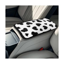 Zpana Car Center Console Cover, Furry Fuzzy Heart Print Soft Vehicle Armrest Seat Box Protector, Non-Slip Automotive Middle Console Decorative Cushion Pad, Universal for SUV RV Truck