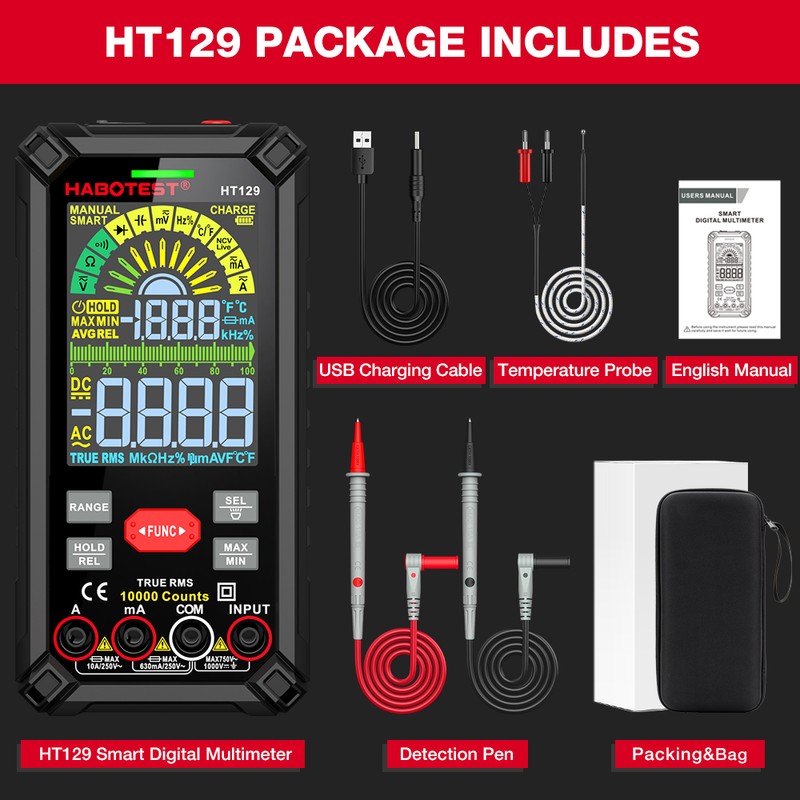 HABOTEST HT129 Intelligent Multimeter Smart Digital Multimeter Color Screen Handheld