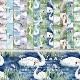24 Sheets Swan Lake Pattern Paper, 6" x 6" Swan Scrapbooking Supplies Paper Decorative Craft Paper for DIY Card Making Photo Album Junk Journal Décor