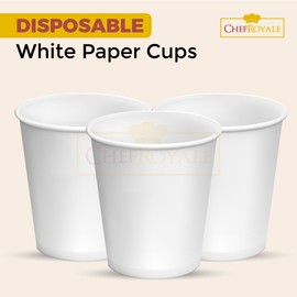 CHEF ROYALE 50x 7oz White Paper Cups for Hot & Cold Drink Disposable Coffee Cups Eco Friendly Cups Perfect to Use for Your Home, Office, Cafe, Work Outdoors White Cups (50, 7oz)