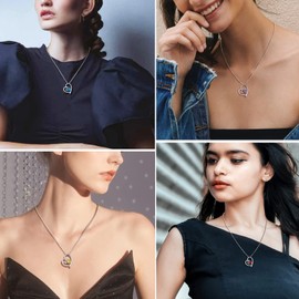 March Birthstone Heart Necklace for Women Sterling Silver Blue Cubic Zirconia Necklace Pendant