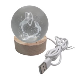 Lunari Dolphin Crystal Ball with Base Crystal Night Light Indirect Lighting Interior 3D Figurine USB Powered Figurine Object