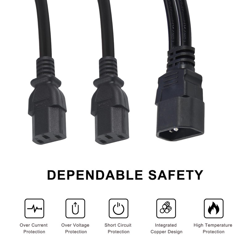 C14 to 2X C13 Y Splitter UPS Server Power Extension