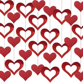 Heart Streamers, Valentines Decorations, 100 PCS Red Heart Decorations Galentines Day Decorations, Romantic Heart Glitter Hanging Streamer Banners, Hanging Hearts For Valentine's Day Party Decorations