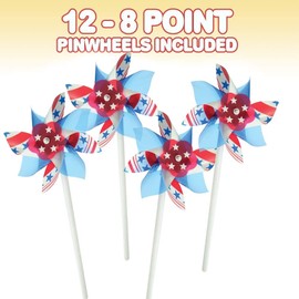 ArtCreativity 4 Inch Stars and Stripes Pinwheels, Set of 12, Red, White, and Blue, Independence Day Decorations, July 4th Décor for Yard, Garden, Lawn, Patriotic Party Favors for Kids