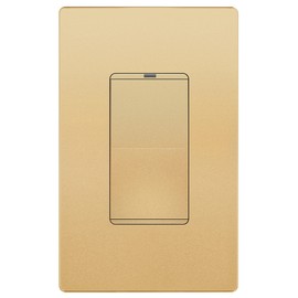 LIDER Minimalist Design Matte Finish Lighted Decorator Switch with Screwless Wall Plate, Frameless Paddle Light Switch with Locator Light, Single Pole, Grounding Screw, 15A 125V, UL Listed, Gold