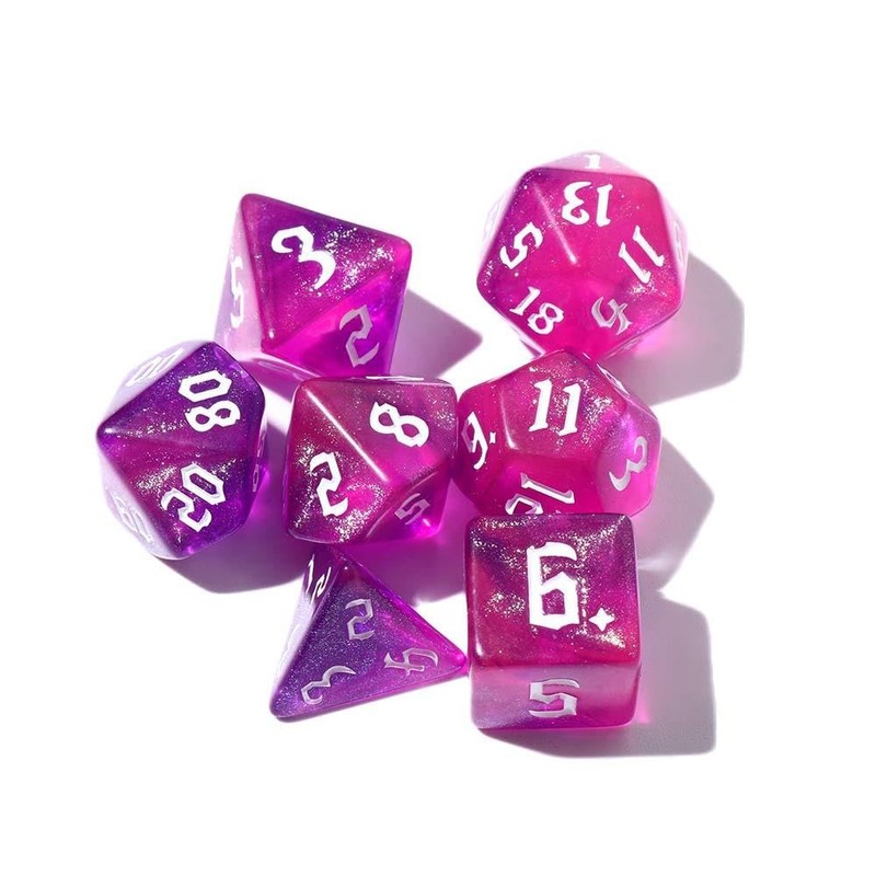 DND Dice Set Iridescent Glitter Polyhedral Dice 7-Die Two-Tone Dice