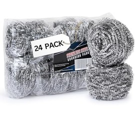 Brheez Stainless Steel Cleaner Scouring Pads [24 Pack] - Industrial & Commercial Strength Large Cleaning Supplies Dish Sponge
