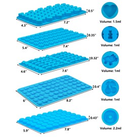 WARM TIME 5 Pcs Silicone Gummy Candy Molds, Non-Stick Gummy Bear Mold Chocolate Molds BPA Free with 2 Droppers Including Mini Dinosaur, Bear, Heart, Fruit and Donut (Blue)