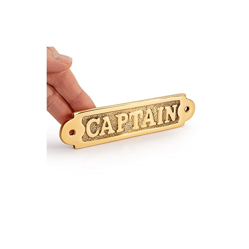 NKlaus Maritime Door Sign Captain Lettering Brass 16 x 3.7