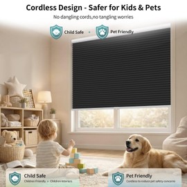 MYshade Custom Cordless Blackout Cellular Shades for Windows, Honeycomb Window Shades with Thermal Insulation, Child & Pet Safe Room Darkening Shade, Easy Install,Custom Size, Black