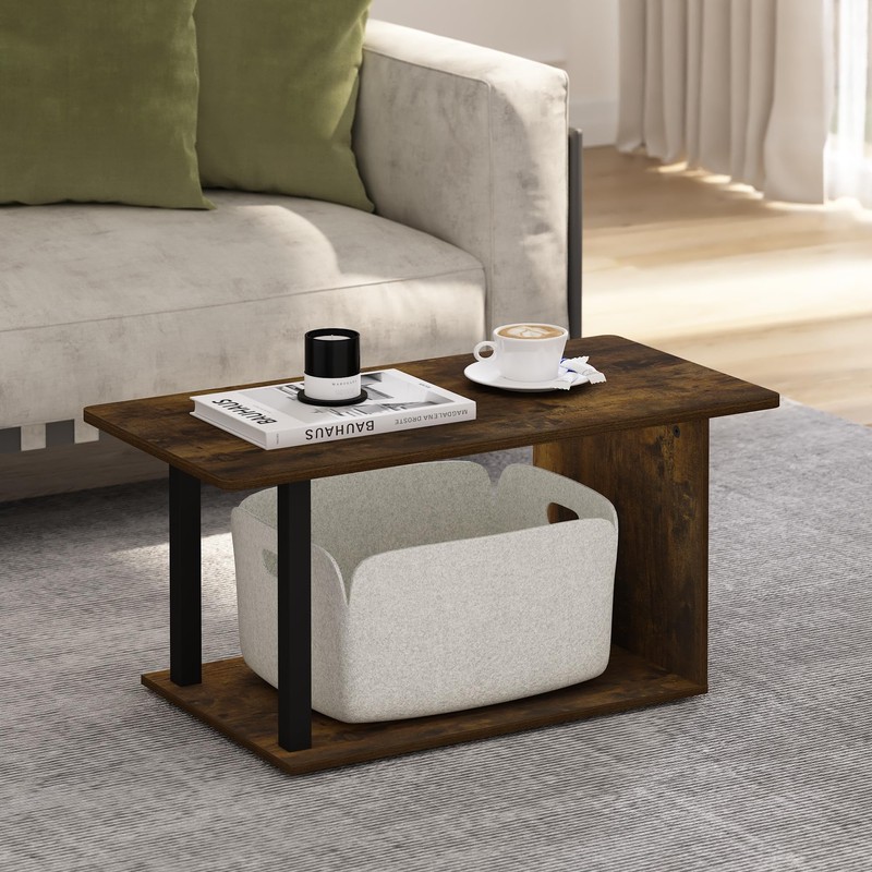 Furinno Basic Home Living Coffee Table, Amber Pine/Black