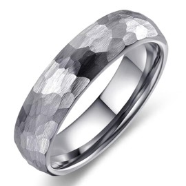 Adreamz 6mm Silver Womens Mens Domed Hammered Tungsten Carbide Rings Brushed Wedding Band For Men Women Comfort Fit 10.5