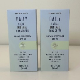 Trader Joe's 2x Trader Joe's Daily Facial Mineral Sunscreen SPF 40