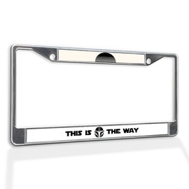 Fastasticdeals Metal Insert License Plate Frame This is The Way Black and White Weatherproof Car Accessories Chrome 2 Holes Solid Insert