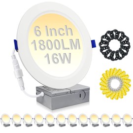 HiBay 12 Pack LED Recessed Lighting 6 Inch, 1800LM 16W 200W Eqv, Ultra Thin Canless Recessed Lights 4000K Cool White, Dimmable Ceiling Wafer Downlights - ETL and Energy Star Certified