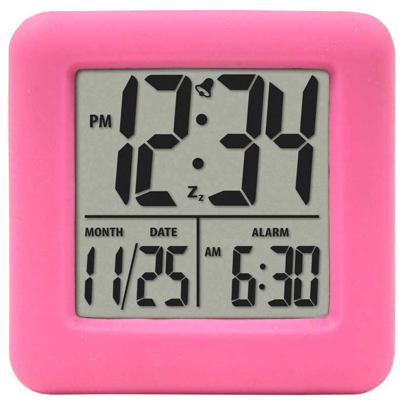 Equity 70910 Digital Pink Silicone Cube Alarm Clock with On-Demand
