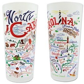 Catstudio Drinking Glass, North Carolina Frosted Glass Cup for Kitchen, 15oz Dishwasher Safe Tumbler for North Carolina Lovers