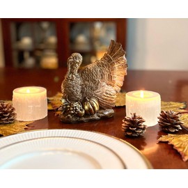TenWaterloo Harvest Sculpted Thanksgiving Turkey Tabletop Centerpiece, 7 x 6.5 Inches, Resin with Gold Finish