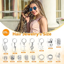Hair Jewelry for Women Braids, 275 Pcs Braid Jewelry Accessories Metal Gold Loc Clips for Hair Dreadlocks Hairs Rings for Braids Cuffs Clips Hairs Dre