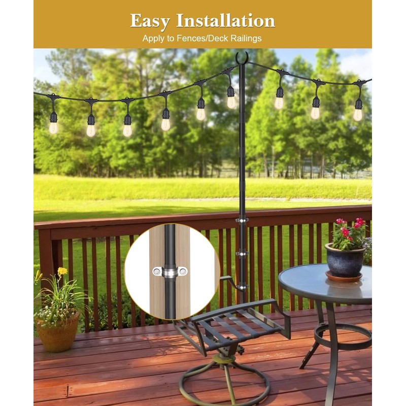 Tigerden 10Ft String Light Poles for Fence & Deck Railing,