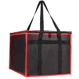 Bodaon Insulated Pizza Delivery Bag, 16" x 16" x 14" Pizza Warmer Bags for Carry Hot, Doordash Bag, Food Warmers for Parties, Pizza Pack Insulation, Pizza Carrier for Door Dash/Grubhub (Black-Red, 1Pk