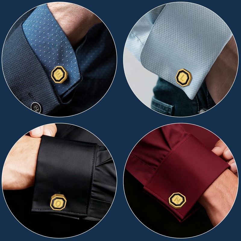 AMITER 18K Gold Plated Initial Cufflinks, Mens Cuff Links for