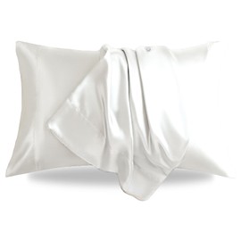 LIFCOM Satin Pillowcase for Hair and Skin,King White 20x36 Inches Set of 2，Similar to Silk,Silky Feel Satin Pillow Covers 2 Pack with Envelope Closure(20"×36", White)